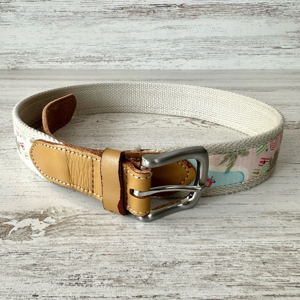 VINEYARD VINES Leather Silk Pool Scene Blue Crush Belt 30 Beach